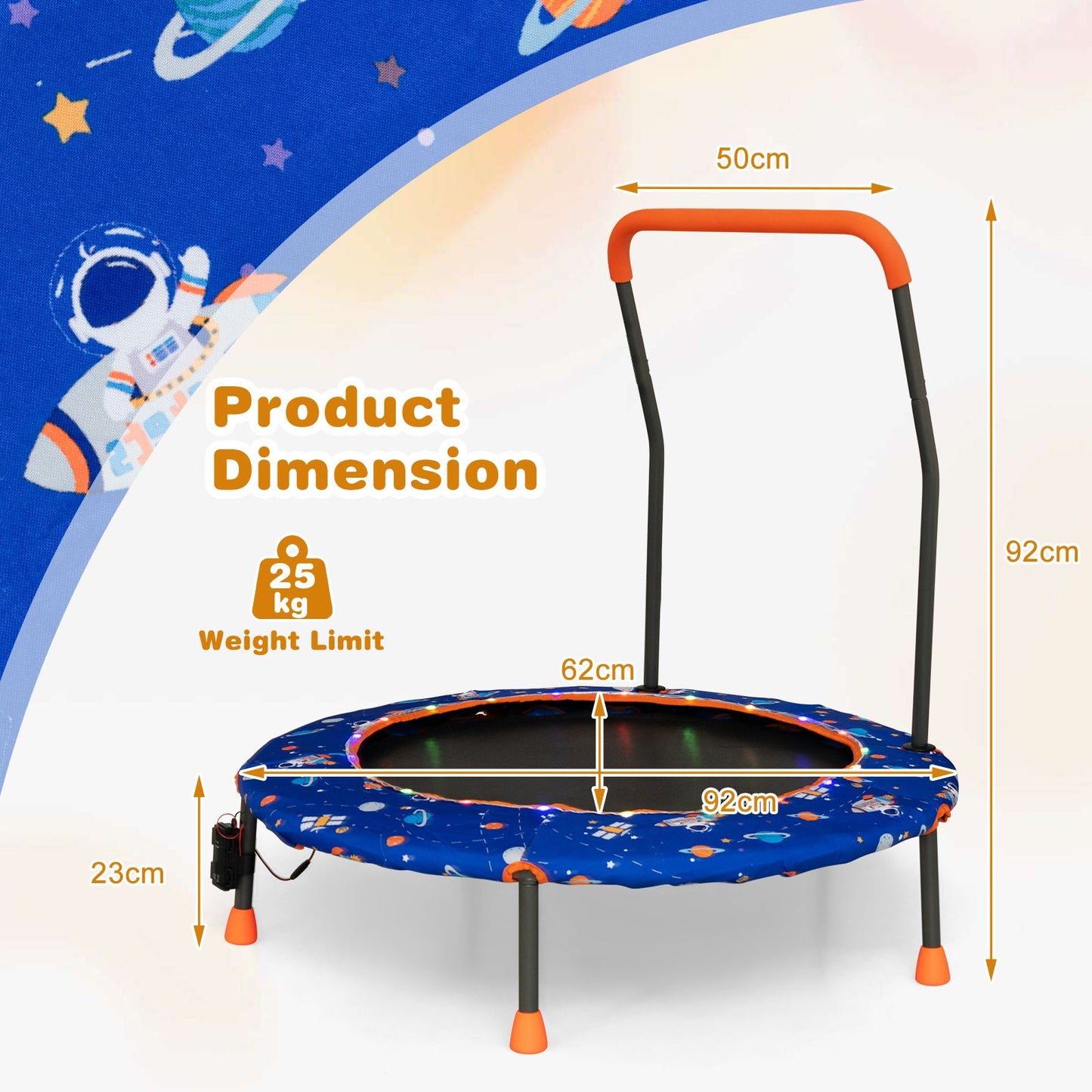 Mini Trampoline for Children with LED Lights and Safety Handle