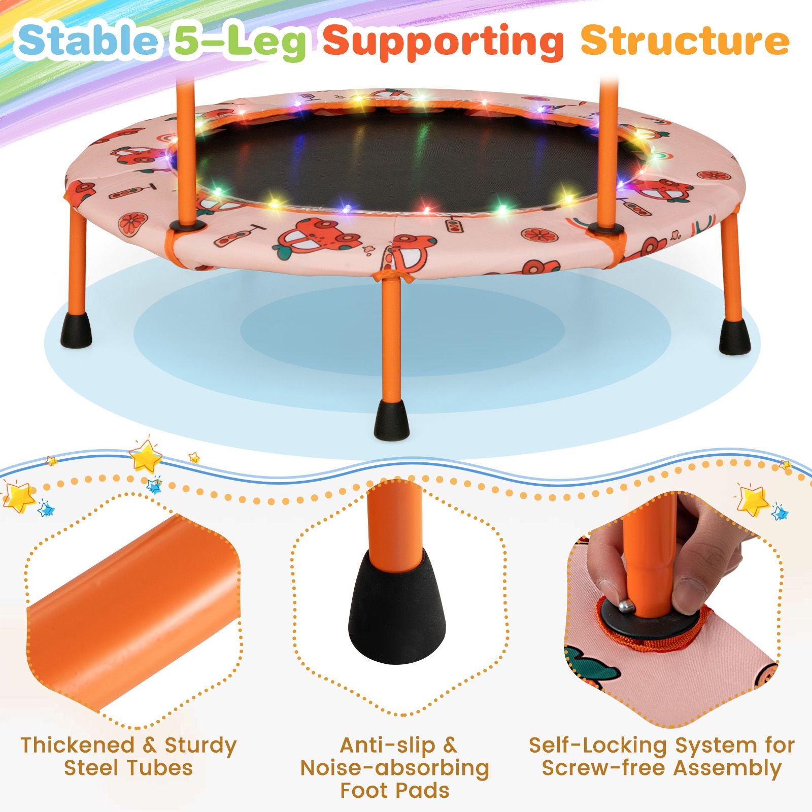 Mini Trampoline for Children with LED Lights and Safety Handle