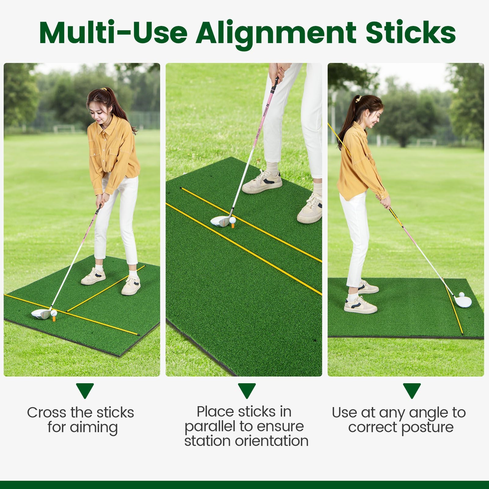 Premium Golf Practice Hitting Mat 3-In-1 with Synthetic Grass Turf