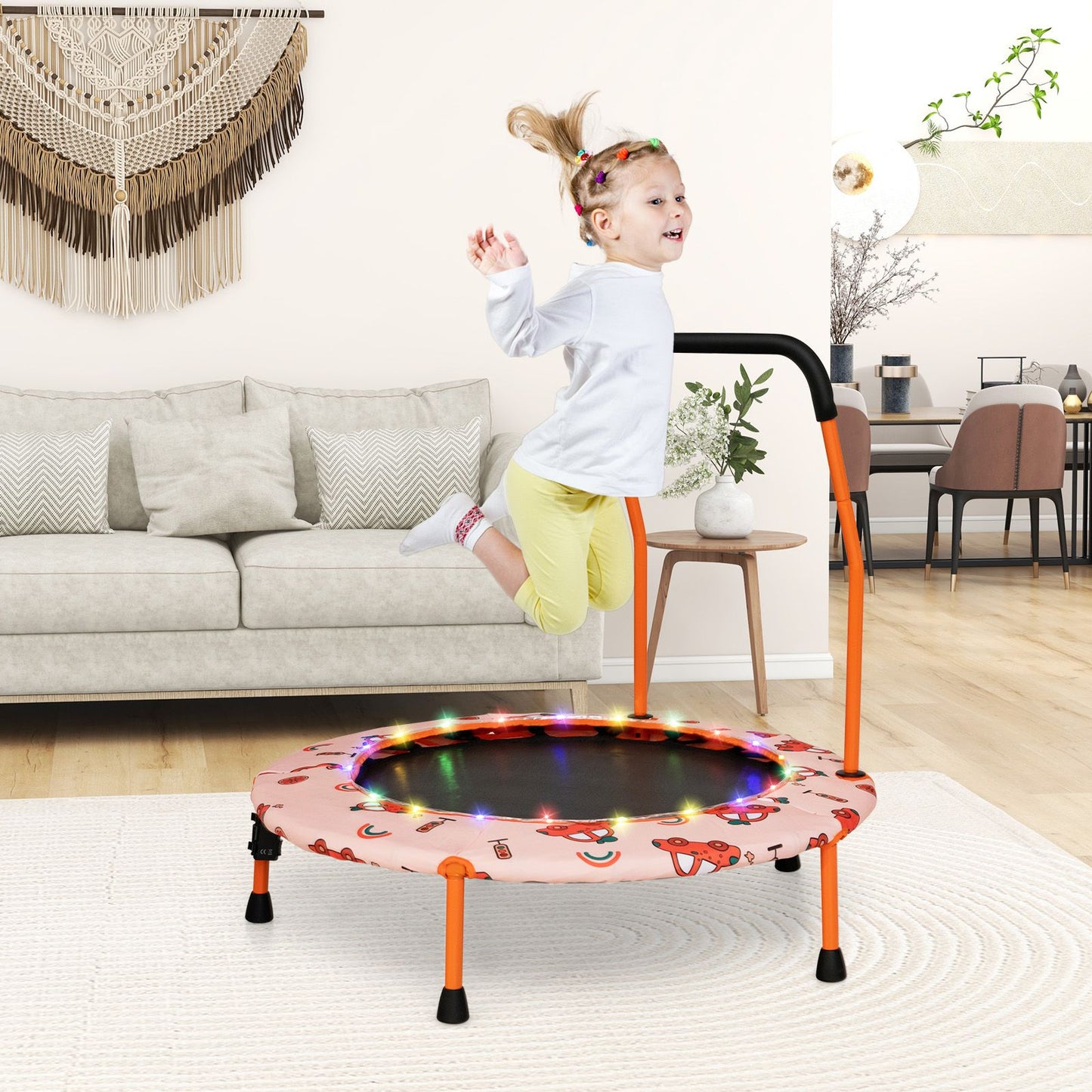 Mini Trampoline for Children with LED Lights and Safety Handle