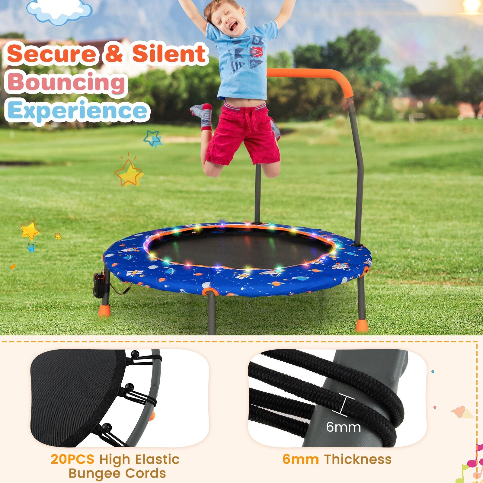 Mini Trampoline for Children with LED Lights and Safety Handle