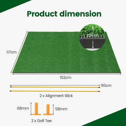 Premium Golf Practice Hitting Mat 3-In-1 with Synthetic Grass Turf