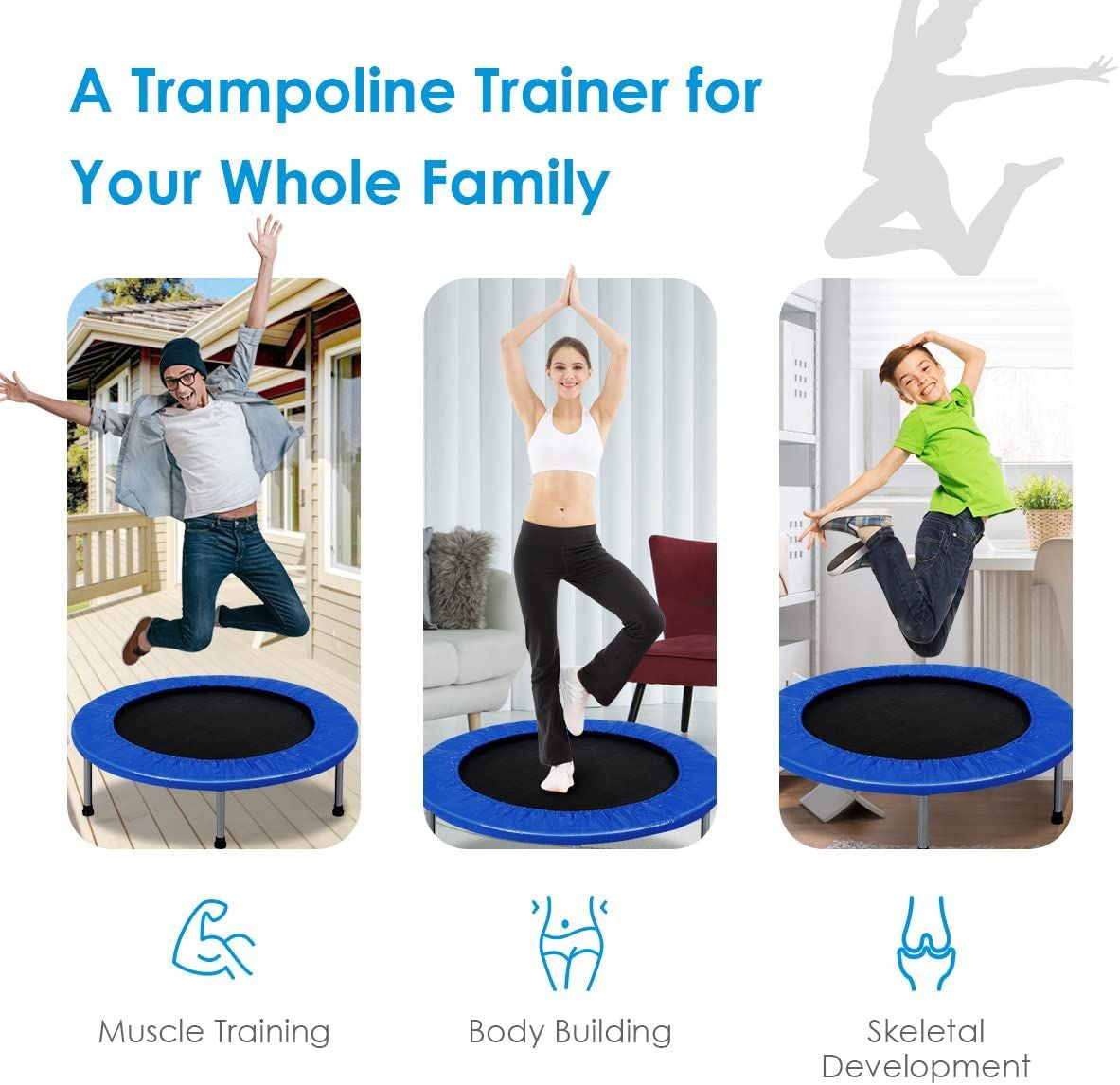 Foldable Mini Trampoline with Springs and Padded Cover