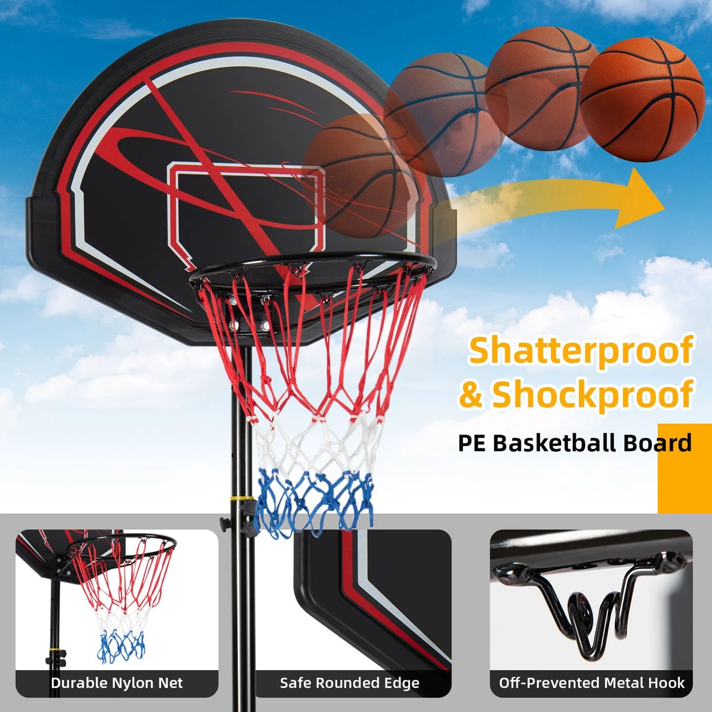 Weather-Resistance Basketball Hoop System with Adjustable Height