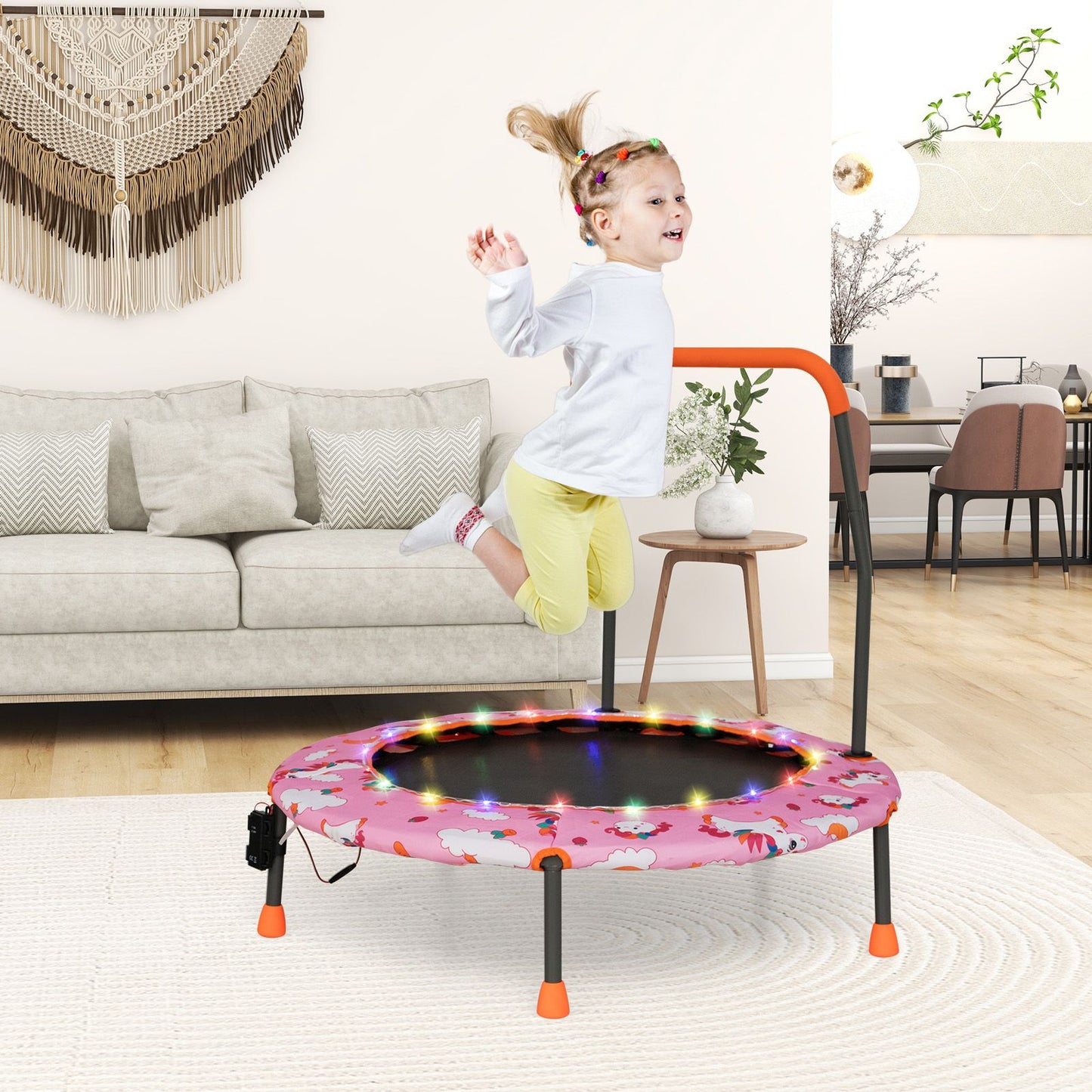 Mini Trampoline for Children with LED Lights and Safety Handle