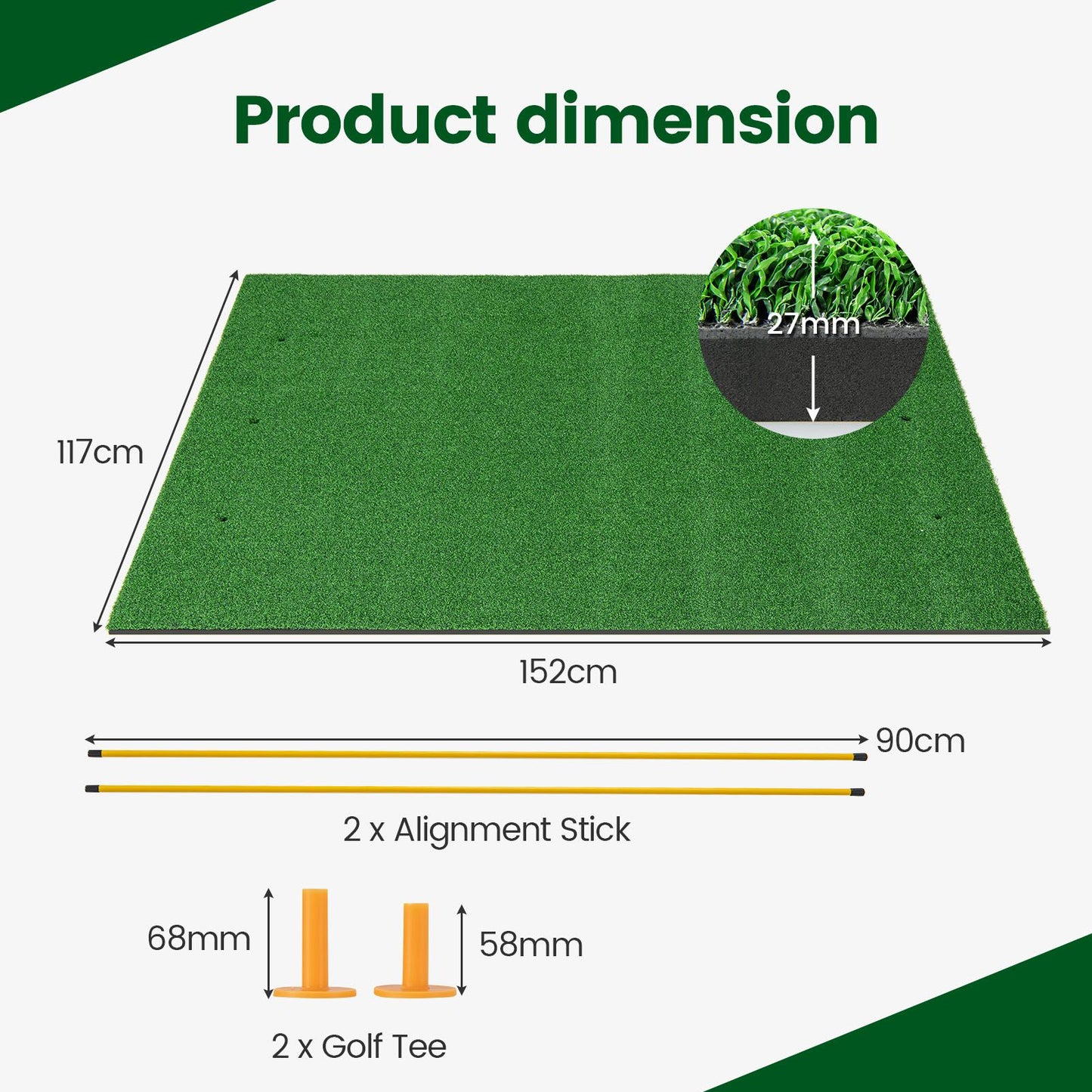 Premium Golf Practice Hitting Mat 3-In-1 with Synthetic Grass Turf