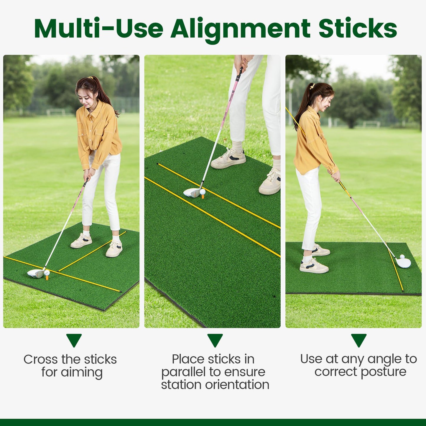 Premium Golf Practice Hitting Mat 3-In-1 with Synthetic Grass Turf