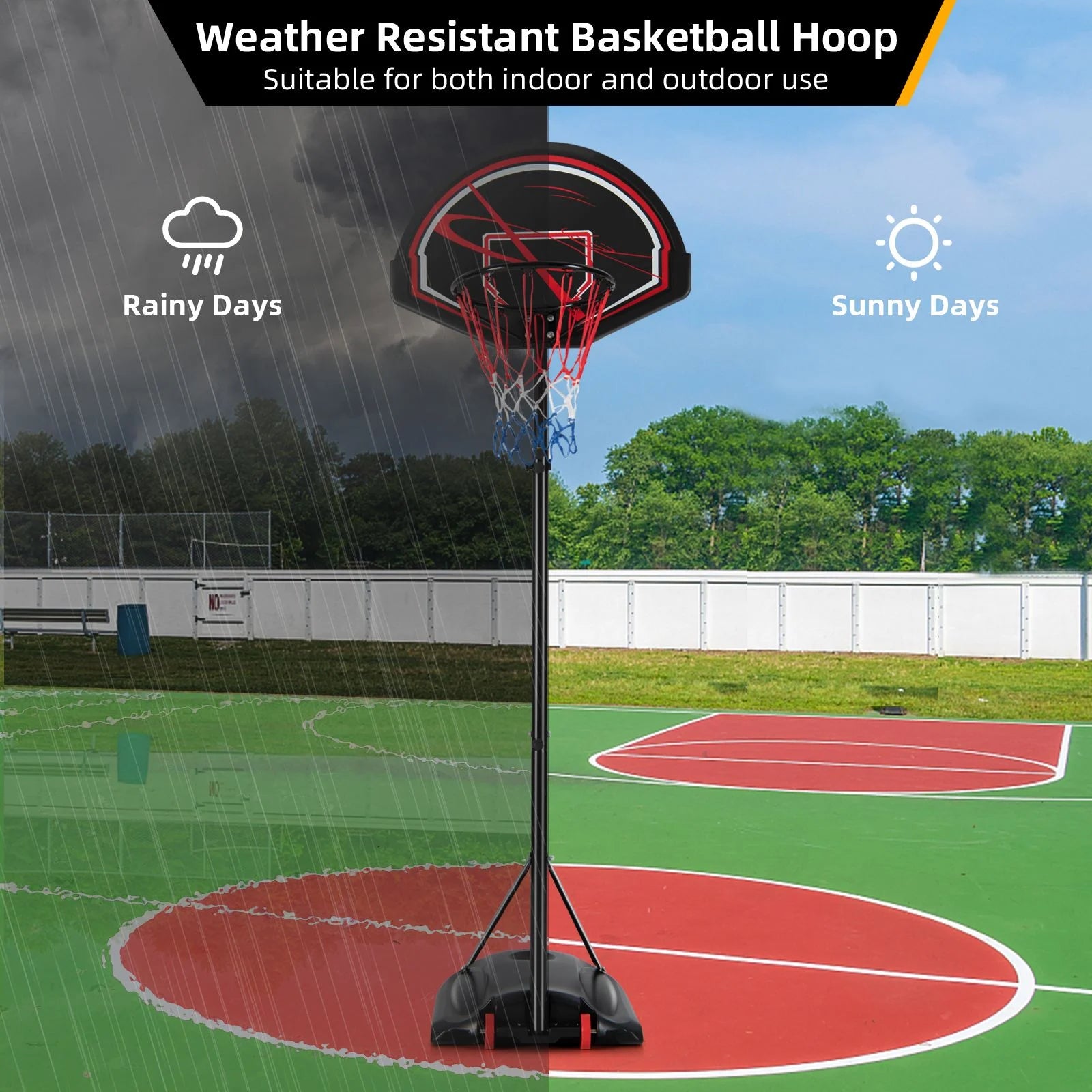 Weather-Resistance Basketball Hoop System with Adjustable Height