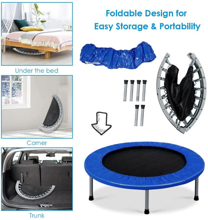 Foldable Mini Trampoline with Springs and Padded Cover