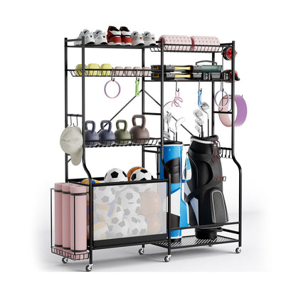 Sports Equipment Organizer Metal Ball Storage Rack with Adjustable Shelves