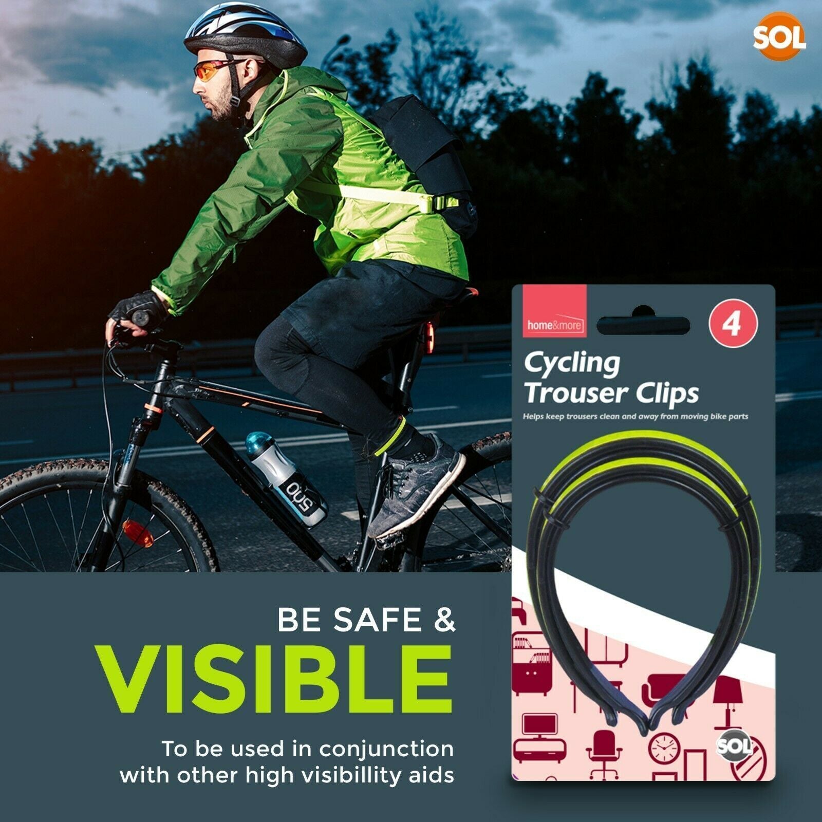 4 Cycle Clips | Bicycle Bike Lightweight Trouser Bands Reflective Safety Hi Viz