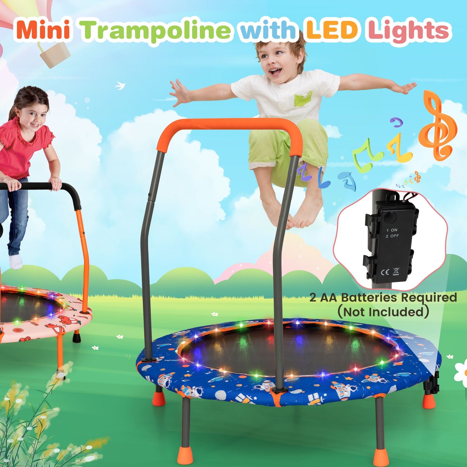 Mini Trampoline for Children with LED Lights and Safety Handle