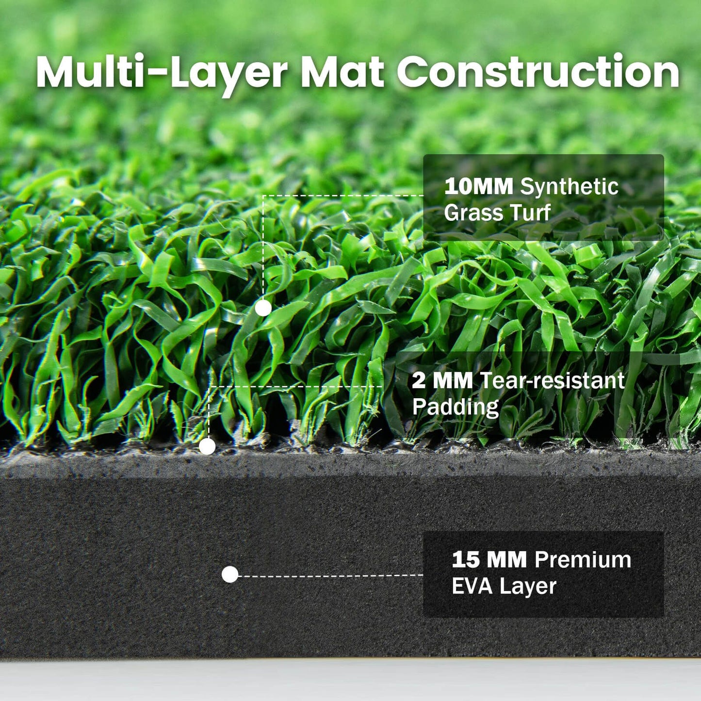 Premium Golf Practice Hitting Mat 3-In-1 with Synthetic Grass Turf