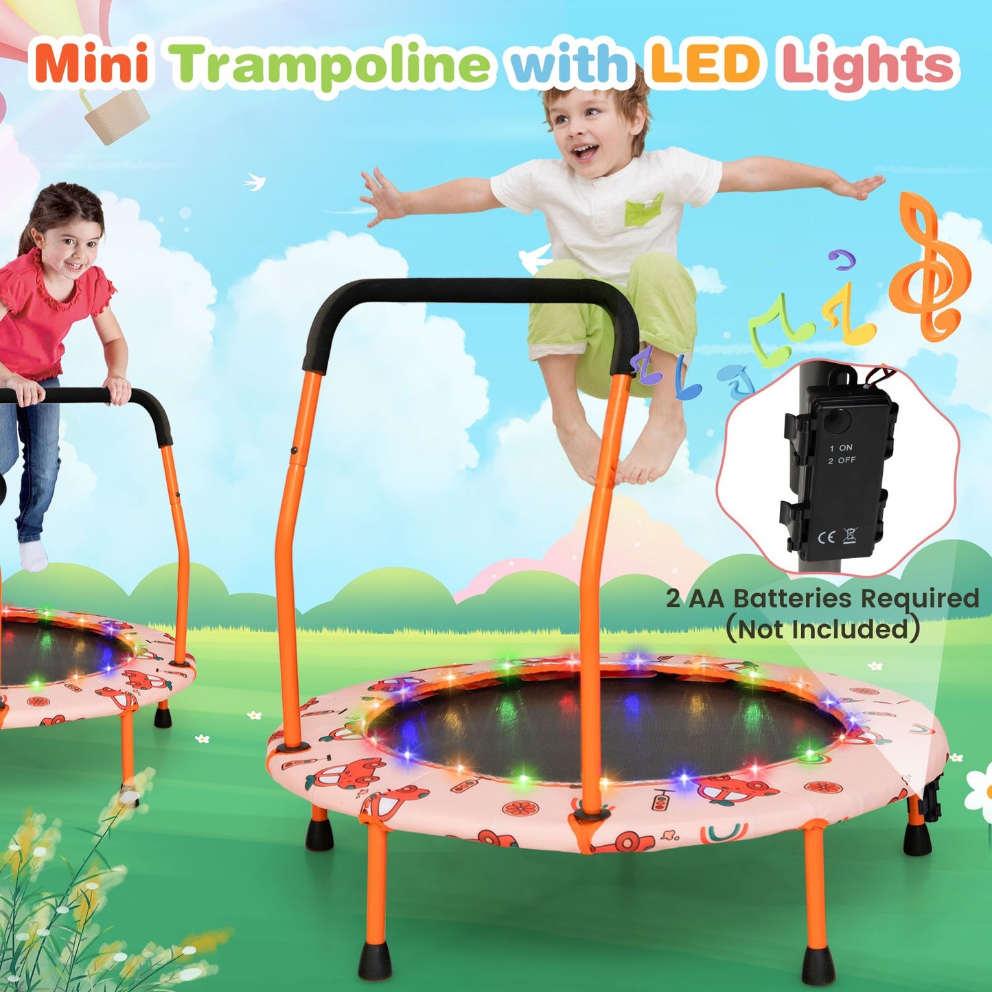 Mini Trampoline for Children with LED Lights and Safety Handle