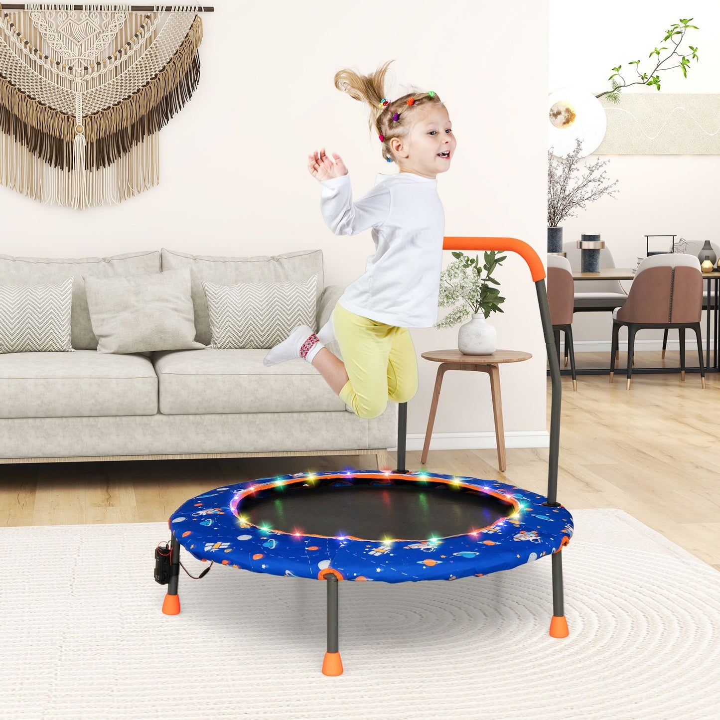 Mini Trampoline for Children with LED Lights and Safety Handle