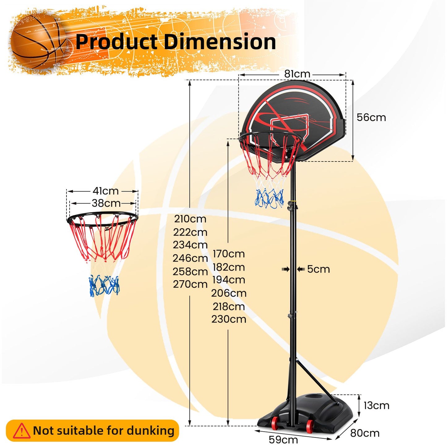 Weather-Resistance Basketball Hoop System with Adjustable Height