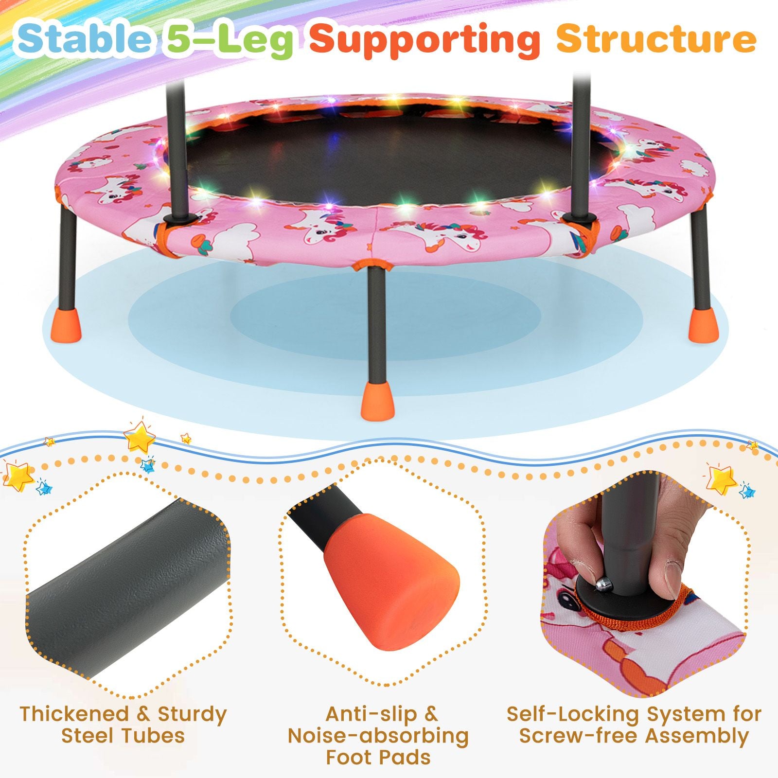 Mini Trampoline for Children with LED Lights and Safety Handle