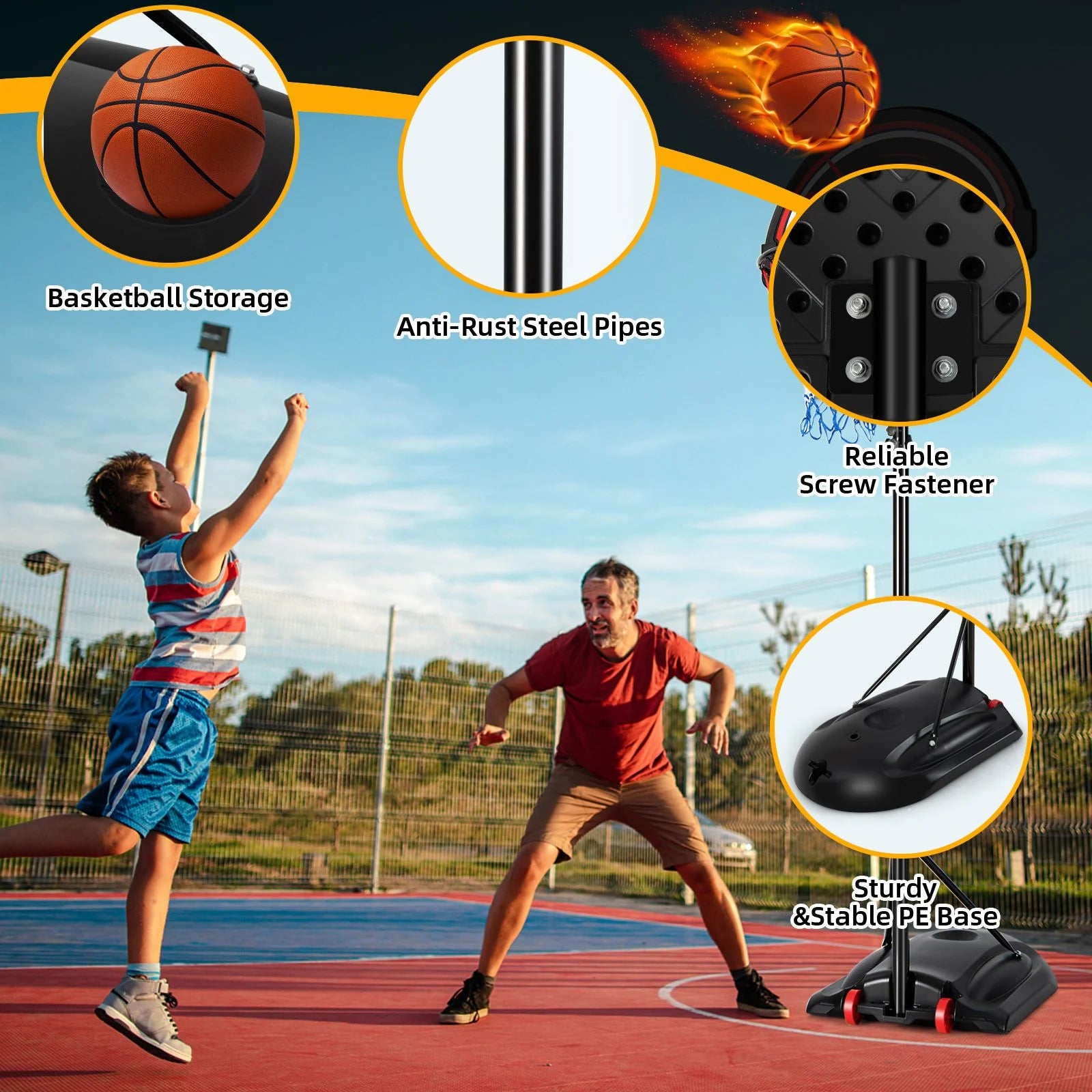 Weather-Resistance Basketball Hoop System with Adjustable Height