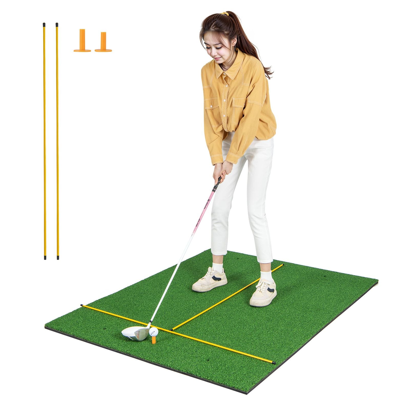 Premium Golf Practice Hitting Mat 3-In-1 with Synthetic Grass Turf