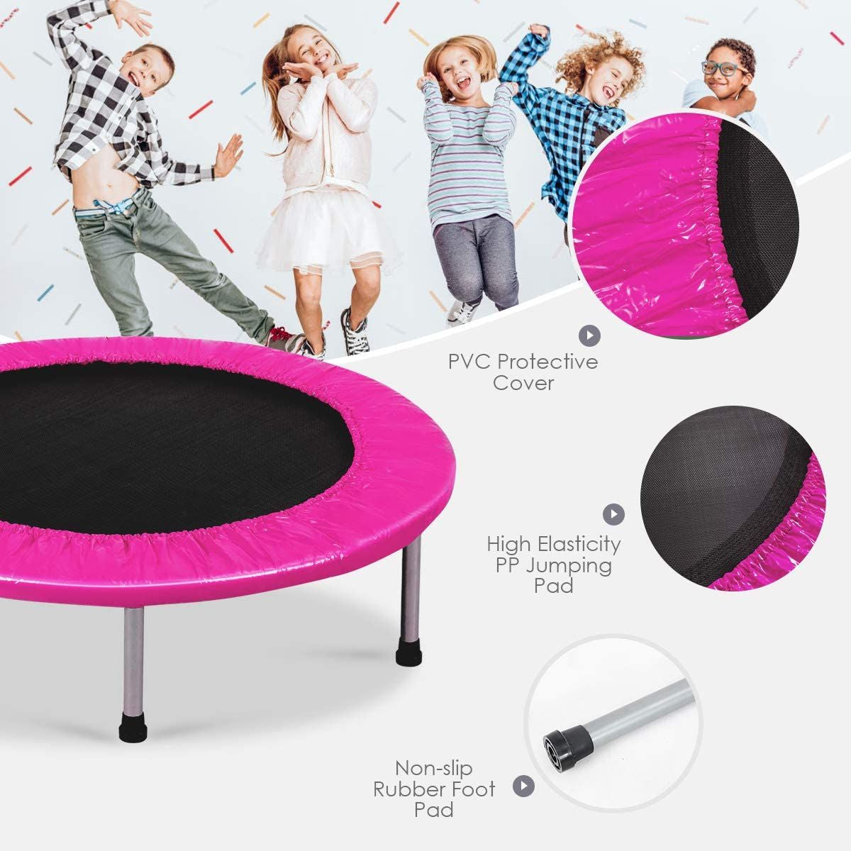 Foldable Mini Trampoline with Springs and Padded Cover