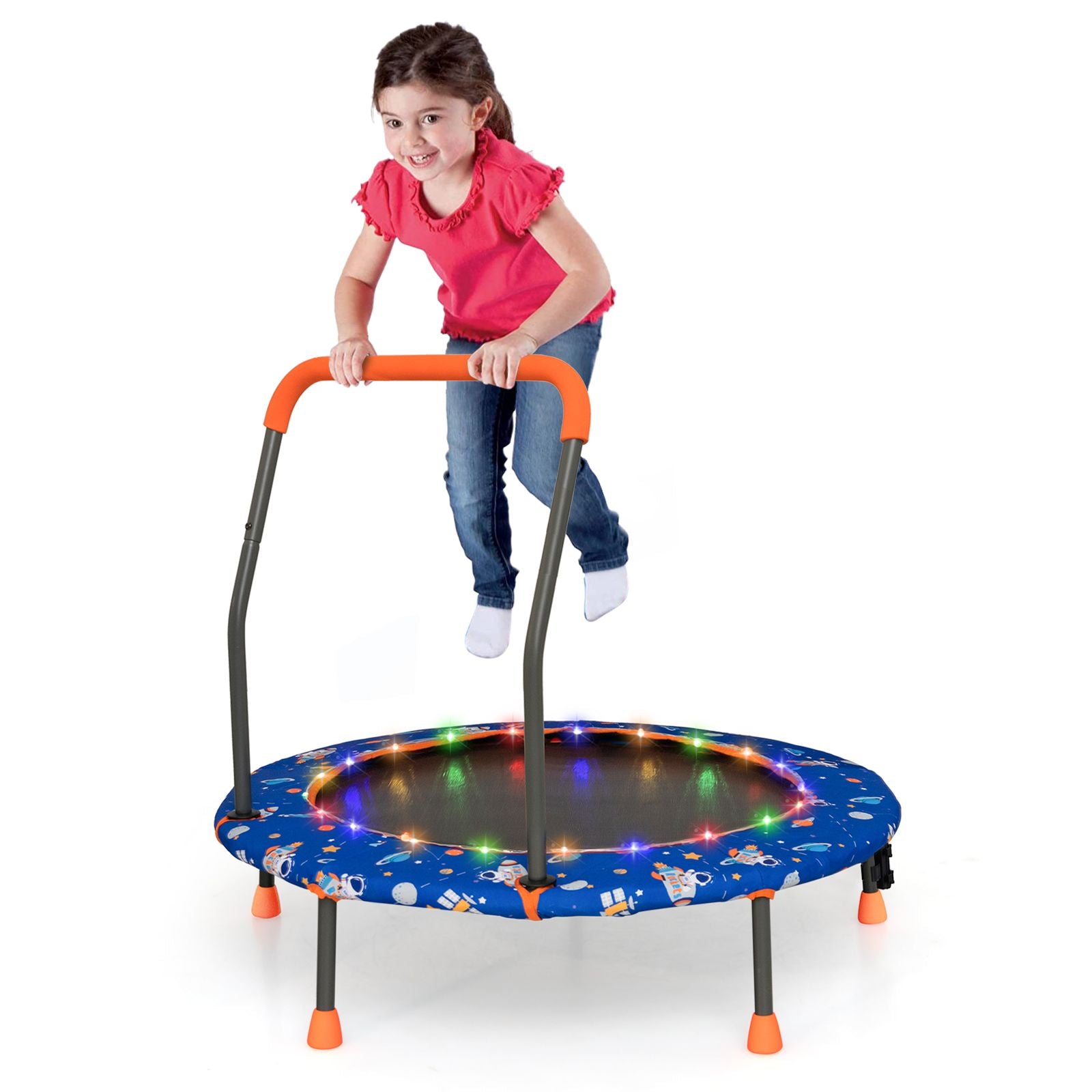 Mini Trampoline for Children with LED Lights and Safety Handle