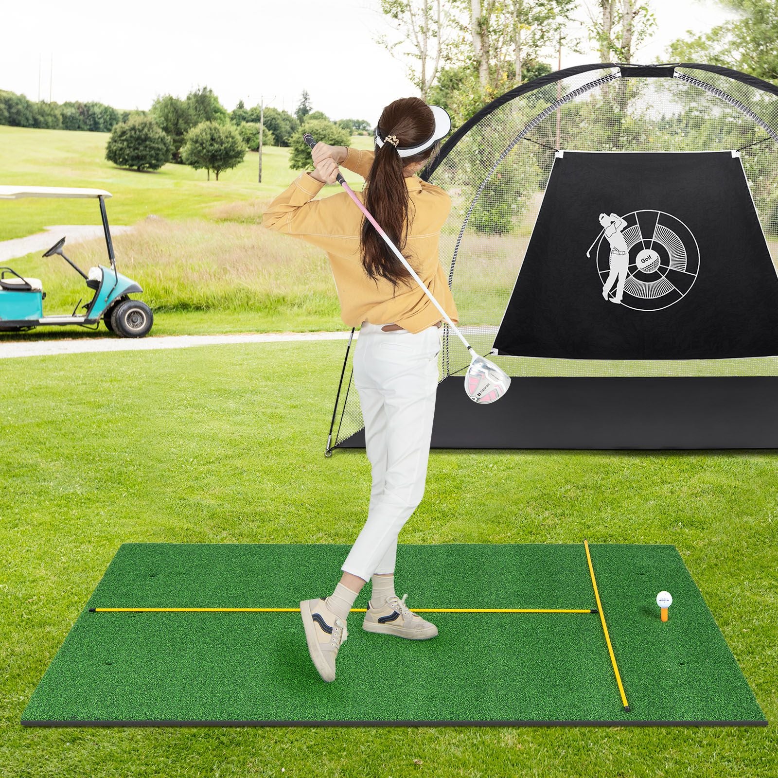 Premium Golf Practice Hitting Mat 3-In-1 with Synthetic Grass Turf