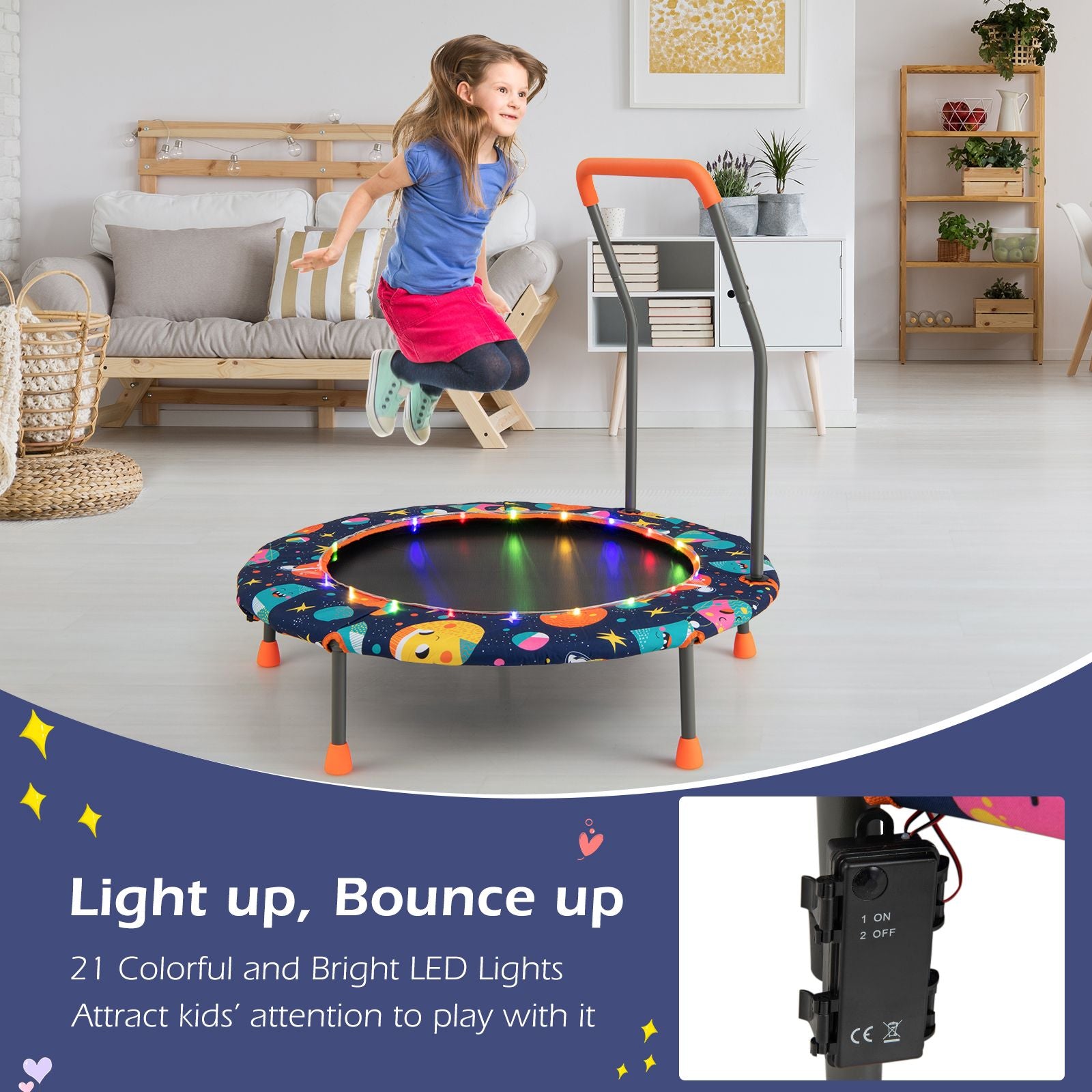 Mini Trampoline for Children with LED Lights and Safety Handle