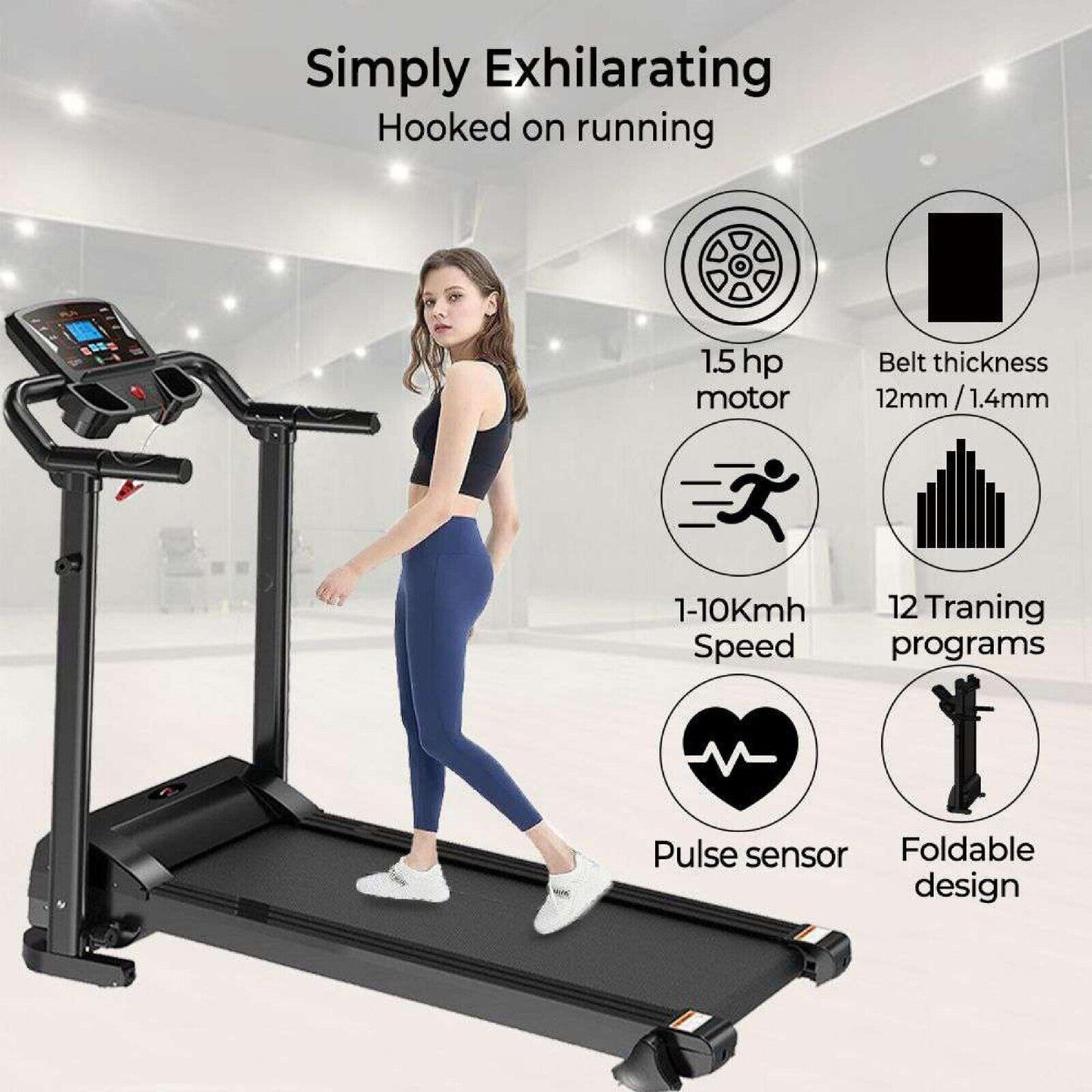 Electric Motorized Foldable Treadmill Running Fitness Machine Walking Jogging UK