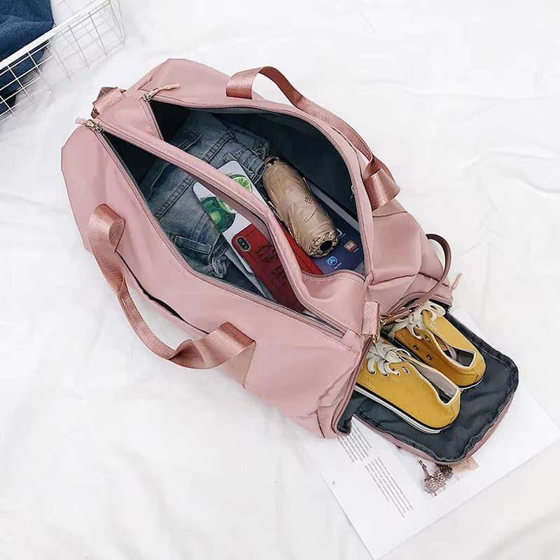 Outdoor Waterproof Nylon Sports Gym Bags Men Women Training Fitness Travel Handbag Yoga Mat Sport Bag with Shoes Compartment Bag