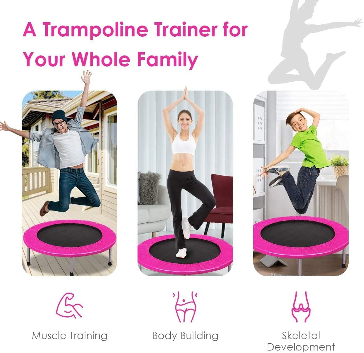 Foldable Mini Trampoline with Springs and Padded Cover