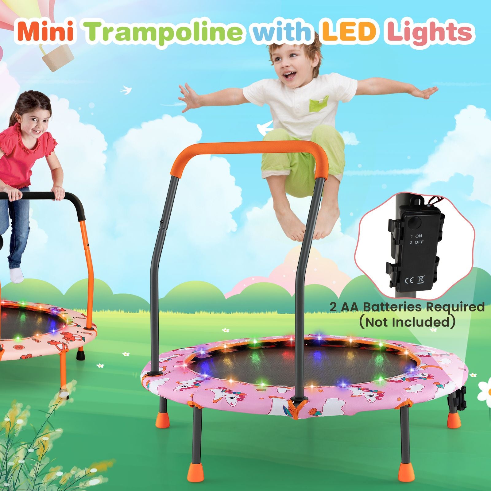 Mini Trampoline for Children with LED Lights and Safety Handle