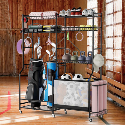 Sports Equipment Organizer Metal Ball Storage Rack with Adjustable Shelves