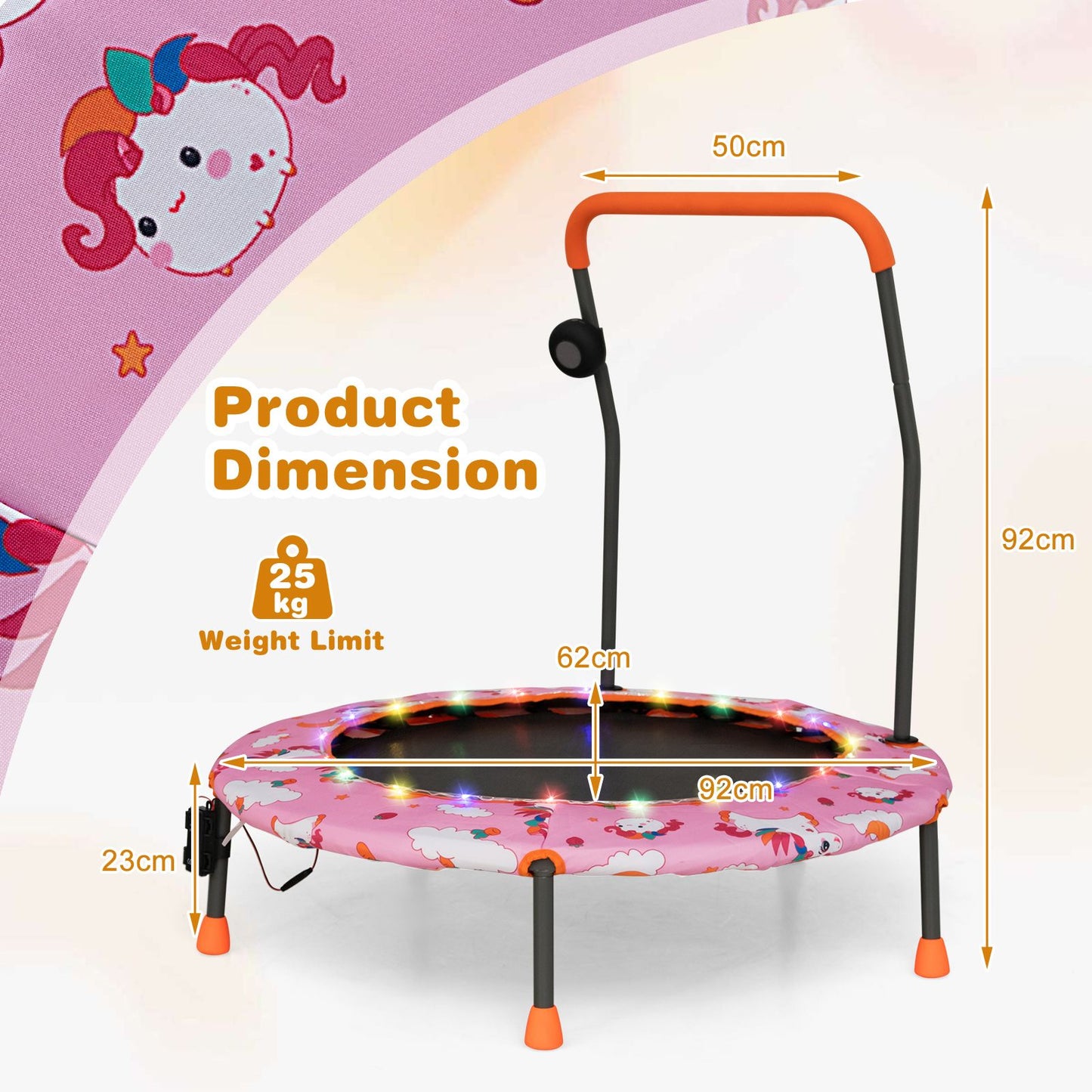 Mini Trampoline for Children with LED Lights and Safety Handle